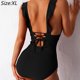 thumbnail image 2 of Traje de baño de una pieza sexy para mujer Traje de baño con volantes y cuello en V con control de barriga Monokini - Negro MFZFUKR BST3005383-4, 2 of 5