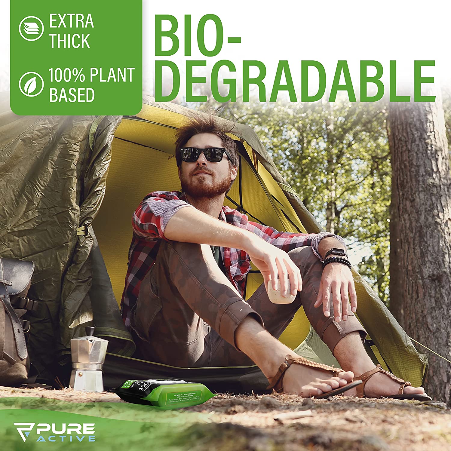 Body Wipes for Camping 50 XXL Camping Wipes 12''x 12'', Shower Body Wipes for Camping, Body and Face Wipes, Biodegradable Personal Hygiene Body Cleansing Wipes for Women Men Kids Elderly Travel
