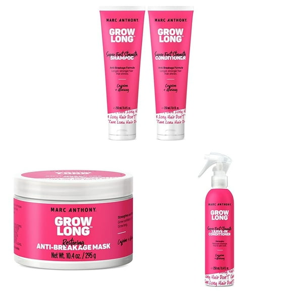 Marc Anthony Gift Set: 10 Oz Shampoo, Biotin Hair Mask, Leave-In Conditioner & Detangler for Dry, Damaged Hair - Grow Long Formula