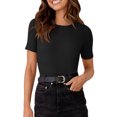 thumbnail image 4 of UVN Blouses for Women Summer Short Sleeve Crew Neck Tops Ribbed Knitted Slim Fit Basic Tees, 4 of 9