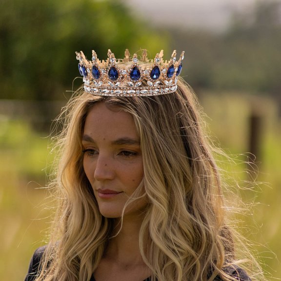 WEUVEB Hair Ornament Bridal Tiara Rhinestone Crown Golden 1Pcs