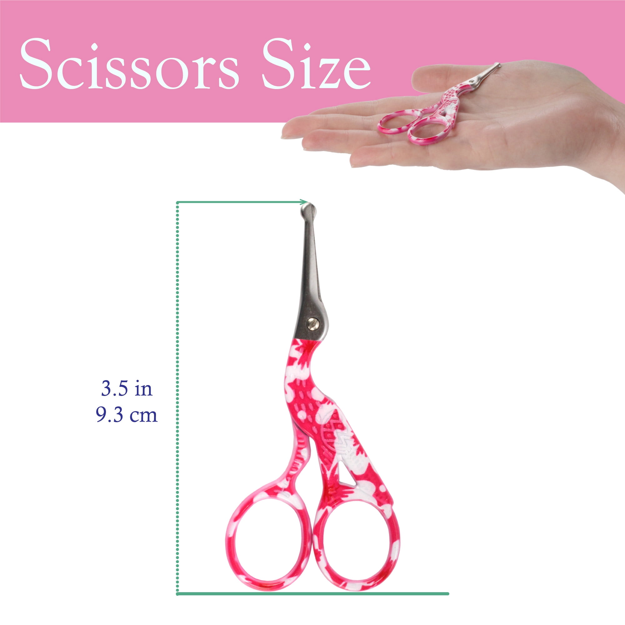 Stork Bird Rounded Safety Tip Embroidery Craft Stainless Steel Crane Scissors - Small Red - 1 Pair