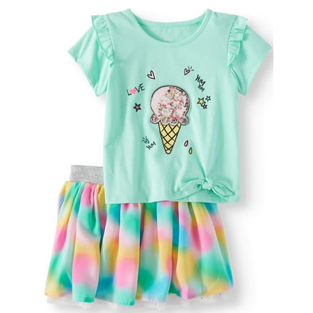 Wonder Nation Side-Tie Top & Reversible Skirt, 2pc Outfit Set (Toddler Girls)