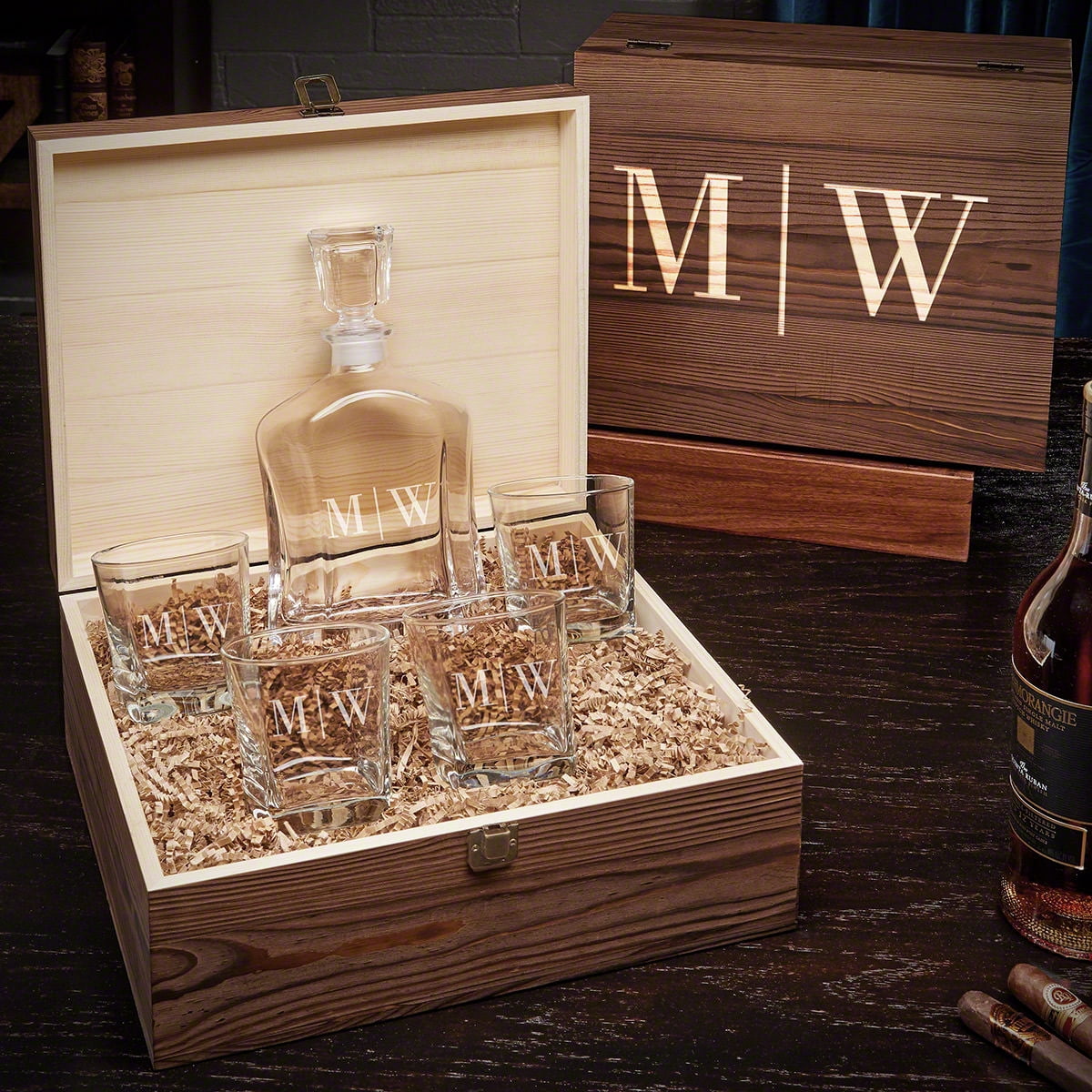 Quinton Personalized Argos Whiskey Decanter Set and Square Rocks Glasses