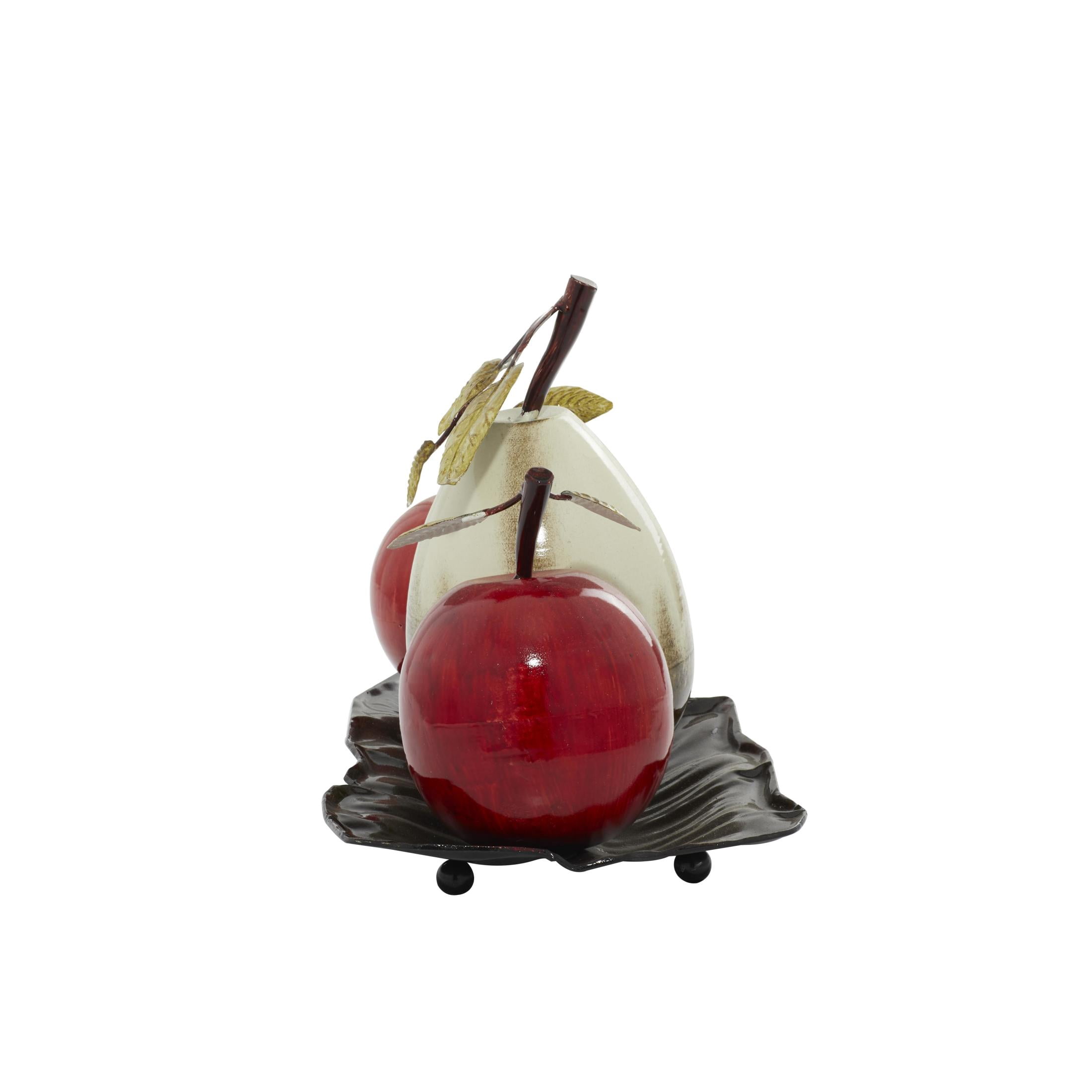18" x 12" Red Metal Fruit Sculpture with Platter, by DecMode