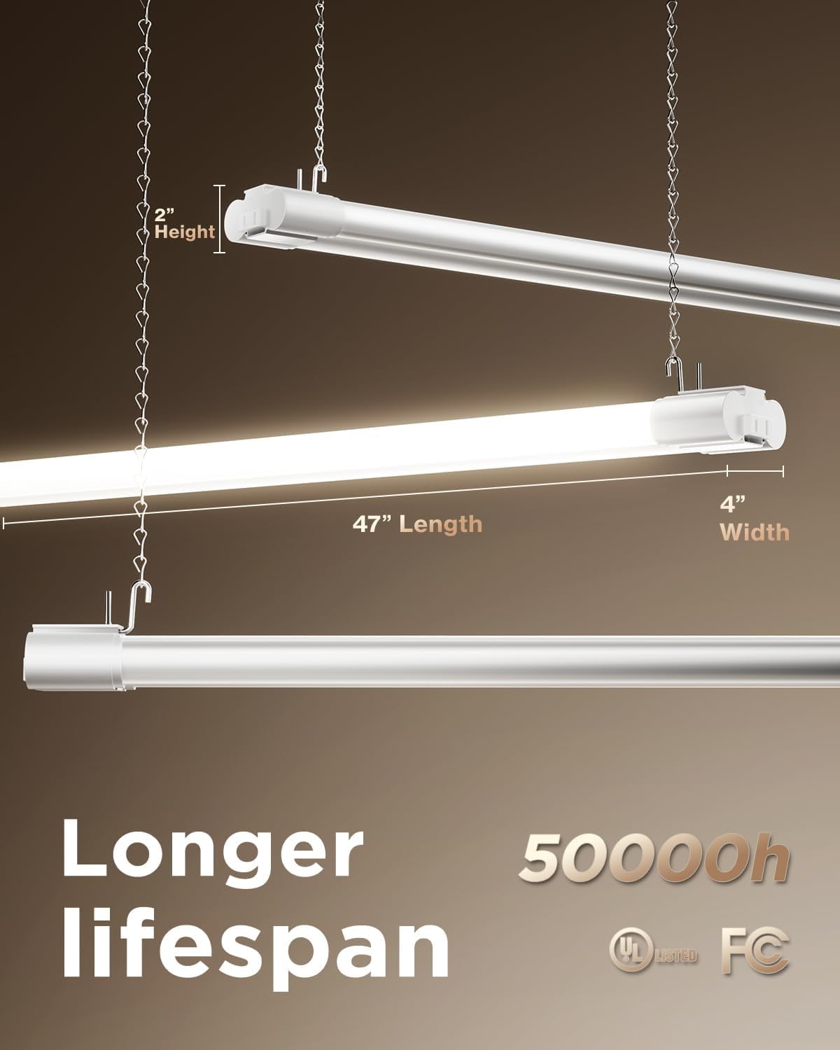 6 Pack LED Shop Lights for Workshop 4FT, Linkable Garage Lighting, 4500 LM, 40W (150W Equivalent), 6000K Daylight Deluxe, Surface + Suspension Mount, 48 Inch Integrated Fixture, White