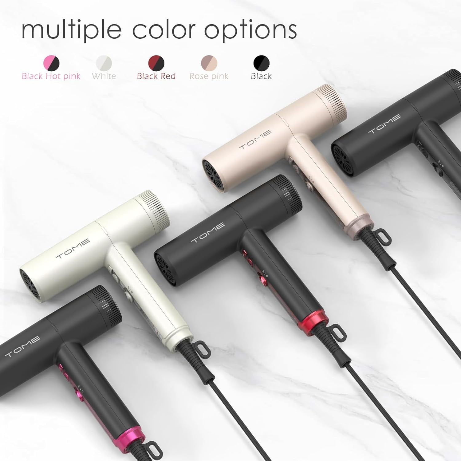 TOME Hair Dryer with Diffuser 1875W High Speed Ionic Blow Dryer 110000 RPM with Air Curling Wands Nozzle,Pink