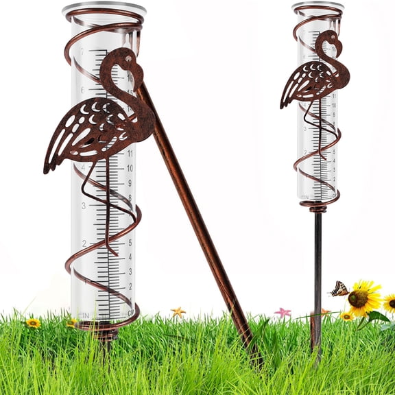 2pcs 7Inch Capacity Rain Gauge Metal Spiral Rain Gauge with Bird Ornament Outdoor Water Gauge Rain Falling Measuring Instrument for Garden Lawn Backyard Decoration