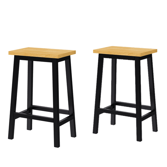 Gearwell Counter Height Bar Stools, Set of 2 Black 25.6 Inch Solid Wood Bar Chairs with Footrests, Farmhouse Kitchen Counter Seating for Dining Room, Island and Home Bar