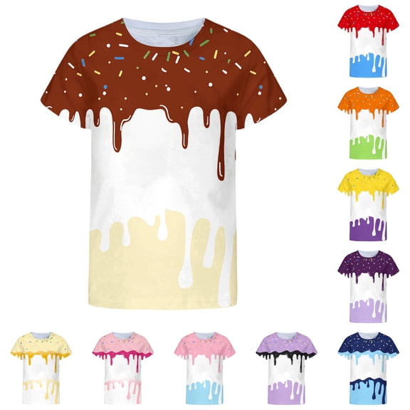 LIIPEE Casual Ice Cream Graphic Tees For Boys Short Sleeve Crew Neck T Shirts Kids Summer Cute Breathable Everyday Tshirt,10-11 Years