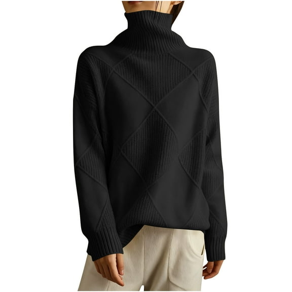 ZUKMRJPC Women's Turtleneck Sweater Long Sleeve Classic Shaped Textured Pullover Sweater Fall Lightweight Chunky Casual Knit Tops