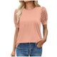 thumbnail image 1 of Blusas de Manga Corta para las Mujeres de Moda Color Sólido Cuello Redondo Blusas, Poliéster Verano Primavera, 1 of 7