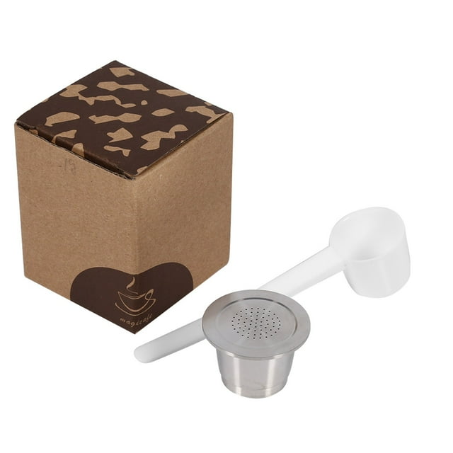 Cápsula de café reutilizable rellenable de acero inoxidable con cuchara compatible con cafetera Nespresso