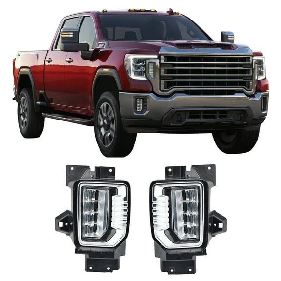 Ikon Motorsports Fog Lights, Compatible with 2020-2023 GMC Sierra 2500 HD/3500 HD, LED White Lens Black Housing Front Bumper Driving Fog Lamp Wiring Switch Kit, Pair