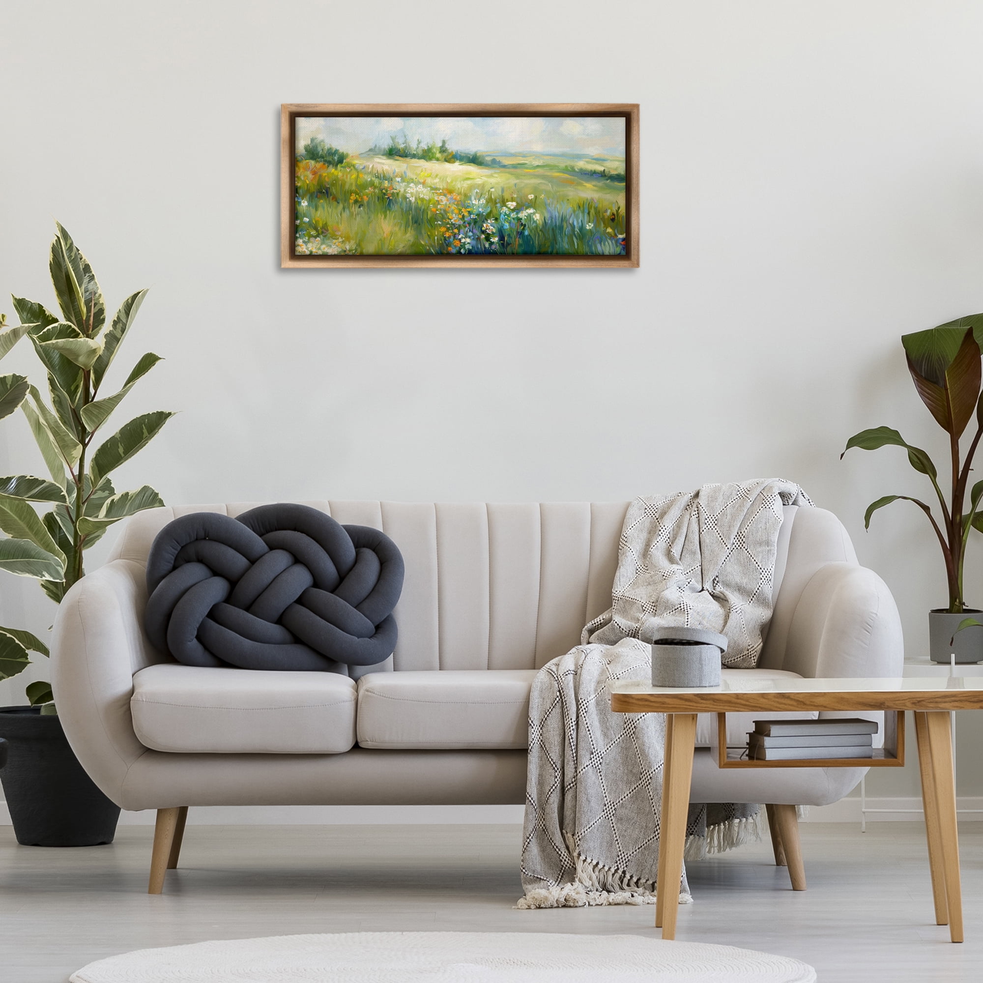 Stupell Industries Prairie Panorama Scene Landscape & Nature Painting Brown Floater Framed Canvas Art Print Wall Art, 31 x 14