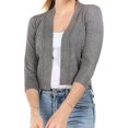 thumbnail image 4 of "Women 3/4 Sleeve Solid Open Bolero Cropped Cardigan Shrug - Heather Grey ", 4 of 5