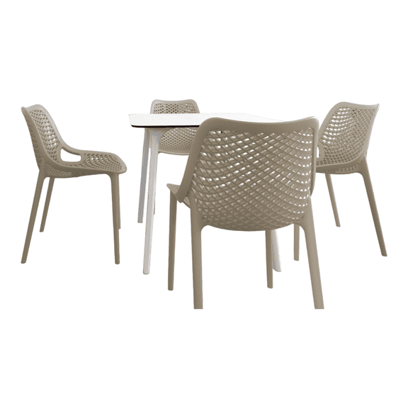 Luxury Commercial Living 5-Piece White and Taupe Brown Square Dining Set 32.25"