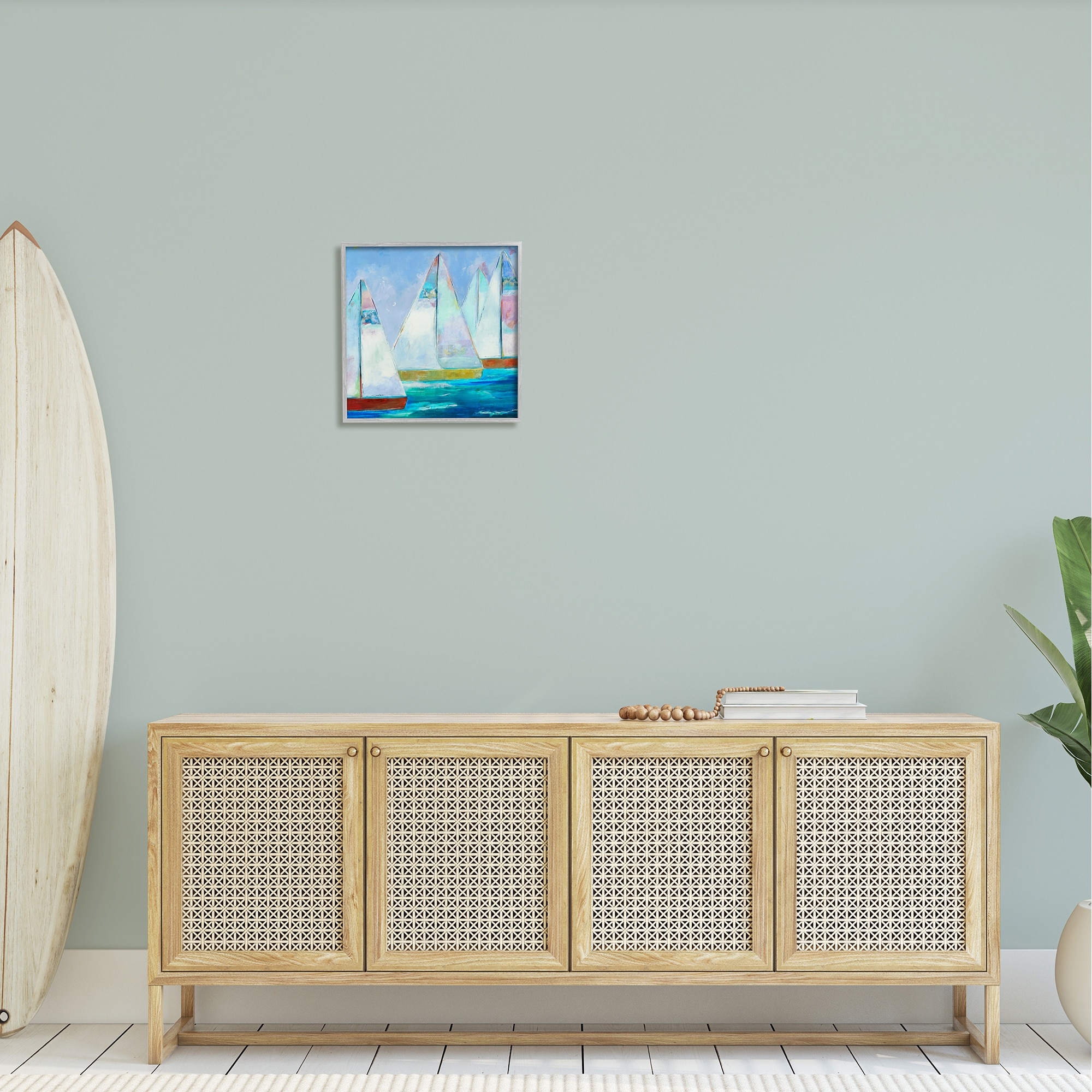 Stupell Industries Bold Sailing Boats Drifting Ocean Water Waves Painting Gray Framed Art Print Wall Art, Design by Jill Martin