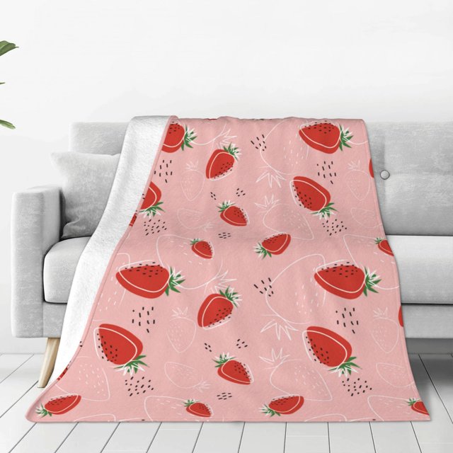 Fotbe Cute Strawberry C Manta de Franela Acolchonada con Estampado, Súper Suave y Esponjosa, Extra Grande para Sofá, Cama, Uso Todo el Año-50"x40"