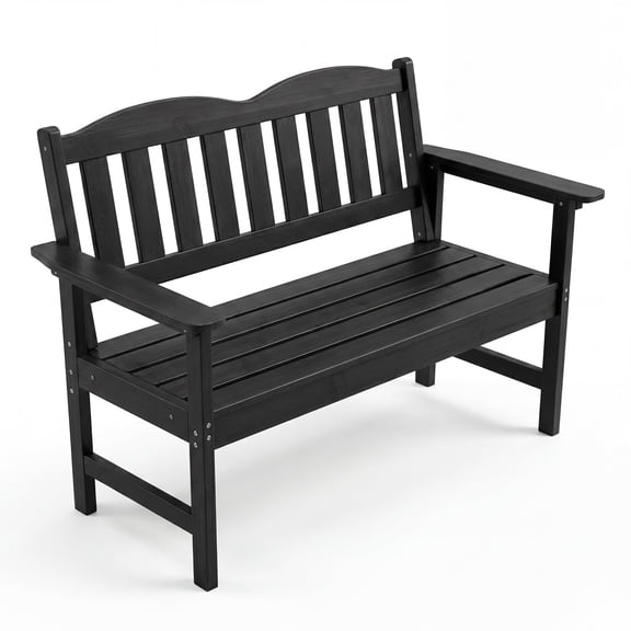 Weather-Resistant 2-Person 47" Outdoor Garden Bench | Heavy-Duty Wooden Patio Loveseat, Comfortable Backrest, for Porch, Yard, Park Seating, Easy Assembly, Black
