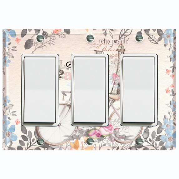 Metal Light Switch Plate Cover Vintage Paris Floral Eiffel Tower Card PRS023