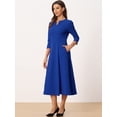 thumbnail image 3 of DARING DIVA Work Office Elegant 3/4 Sleeve V Neck A-Line Dress XL Royal Blue, 3 of 6