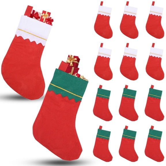 Topboutique 12 Pcs Felt Christmas Stockings 14 inch Hanging Traditional Xmas Stockings Santa Sock Candy Gift Holder Bag Gift Bag Hanging Ornament for Christmas Tree New Year Party Decors