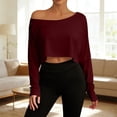 thumbnail image 2 of Aihuaihua Women Off One Shoulder Shirt Y2k Oversized Cropped Pullover Tops Long Sleeve Asymmetrical Neck Tees Red L, 2 of 4