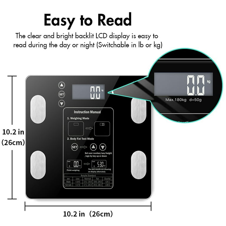 DEIK Smart Digital Body Fat Scale, Black Bluetooth Bathroom Scale, with iOS  and Android APP, 180kg/400lb High Precision Measurement, Detects 13 Data  including Body Weight, Fat Content, Muscle Mass 
