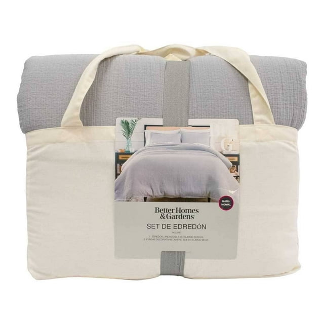 Set de Edredón Better Homes & Gardens 3 Piezas Tamaño Matrimonial Liso Gris