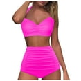 thumbnail image 4 of Hessimy High Waisted Bikini Set for Women Two Piece Tummy Control Vintage Swimsuit Retro Halter Bathing Suit with Bottom(Hot Pink,M), 4 of 8