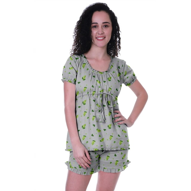 Moomaya Pyjama en Coton pour Femmes Ensemble de Nuit 2 Pcs, Ensembles de Pyjama avec Shorts