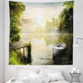 thumbnail image 1 of Nature Tapestry, Boat by the Foggy Lake Deck Dreamy Forest in the Morning Country Style Image, Fabric Wall Hanging Decor for Bedroom Living Room Dorm, 5 Sizes, Olive Green White, by Ambesonne, 1 of 1