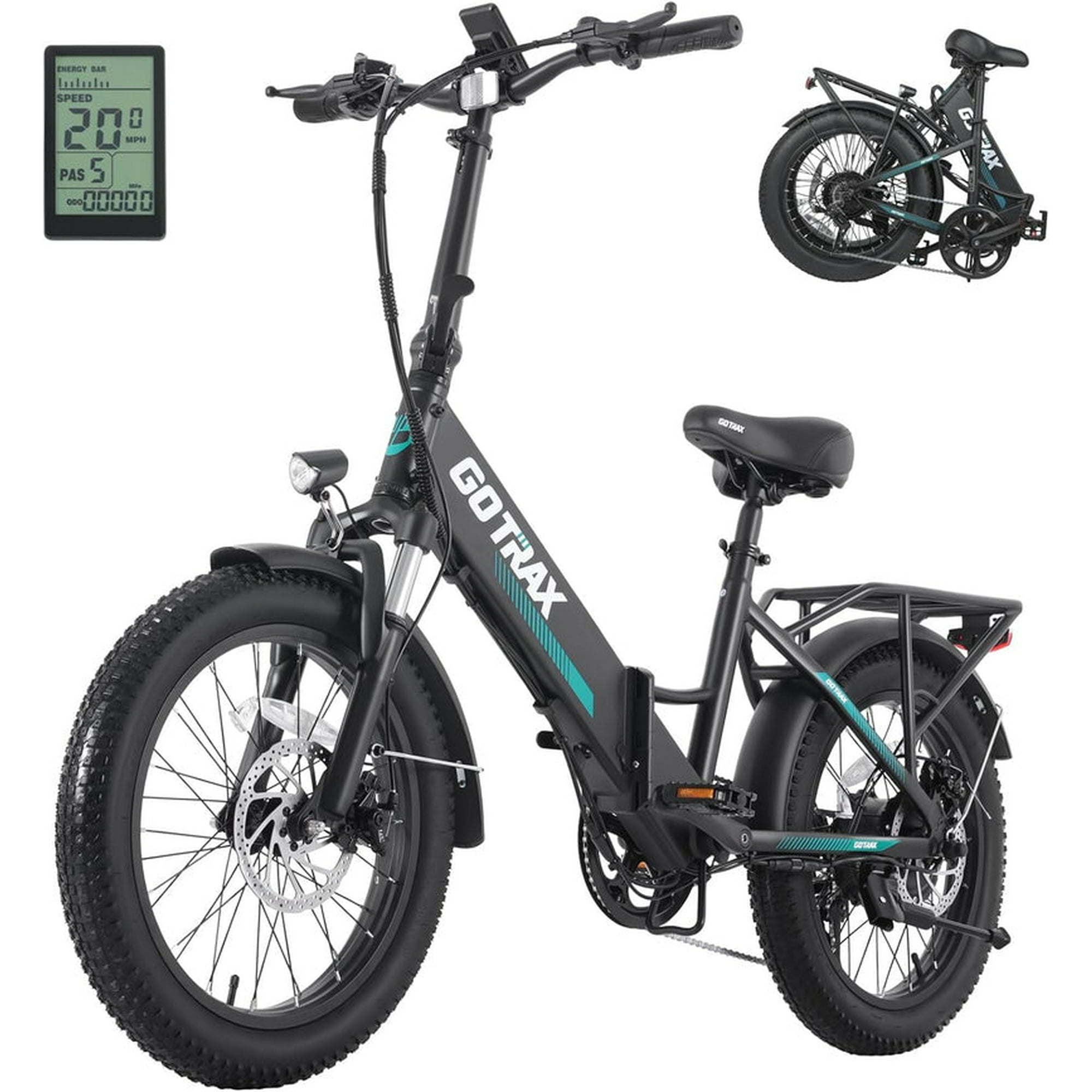 GOTRAX F2 Velo Electrique Pliant pour Adultes 500w 48v 32km h 20 Pouces x 3 Pouces Pneus Larges E Bike avec Ecran LCD Noir Walmart