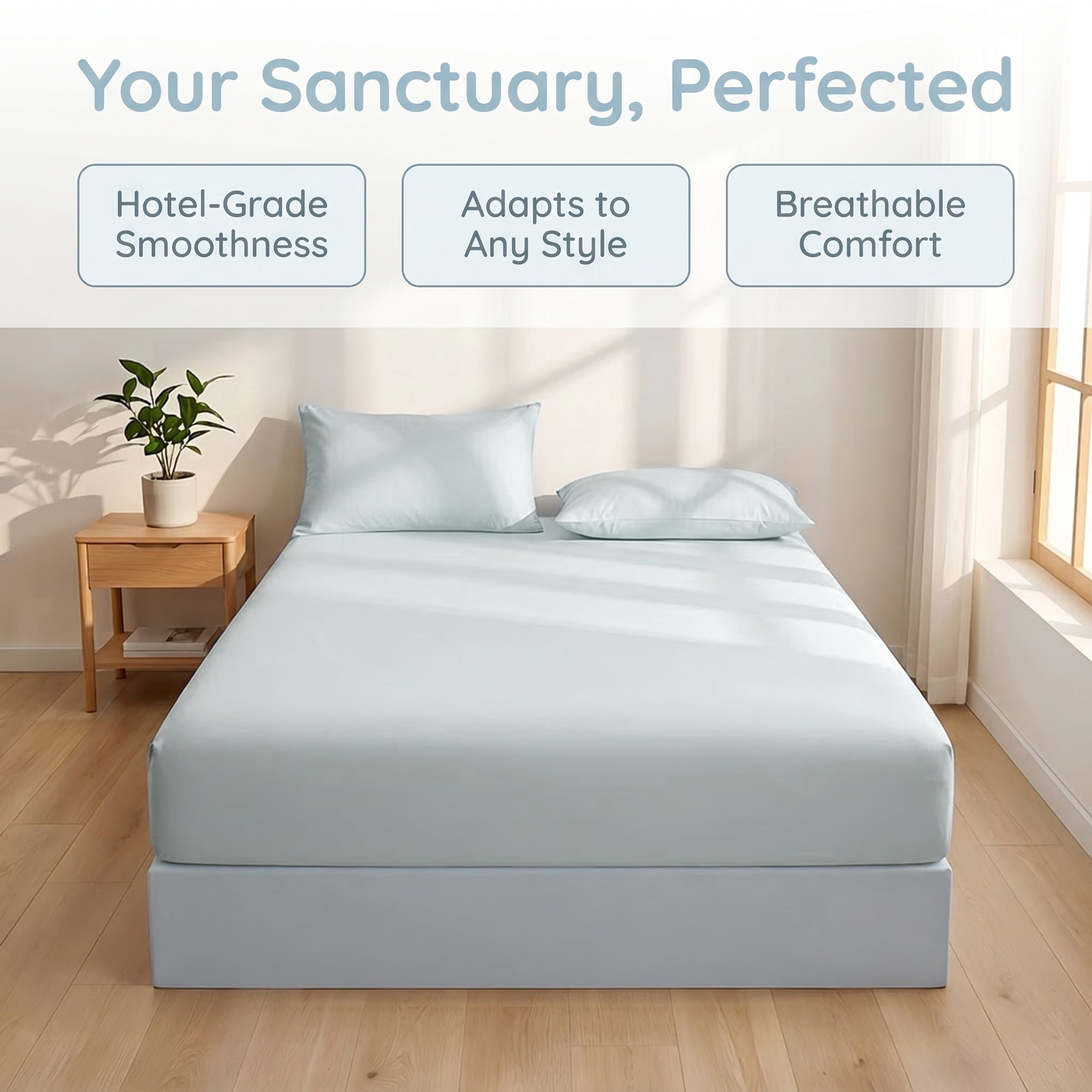Unique Bargains Fitted Cotton Bed Sheets Breathable for All Seasons 59.8"x79.9" Blue