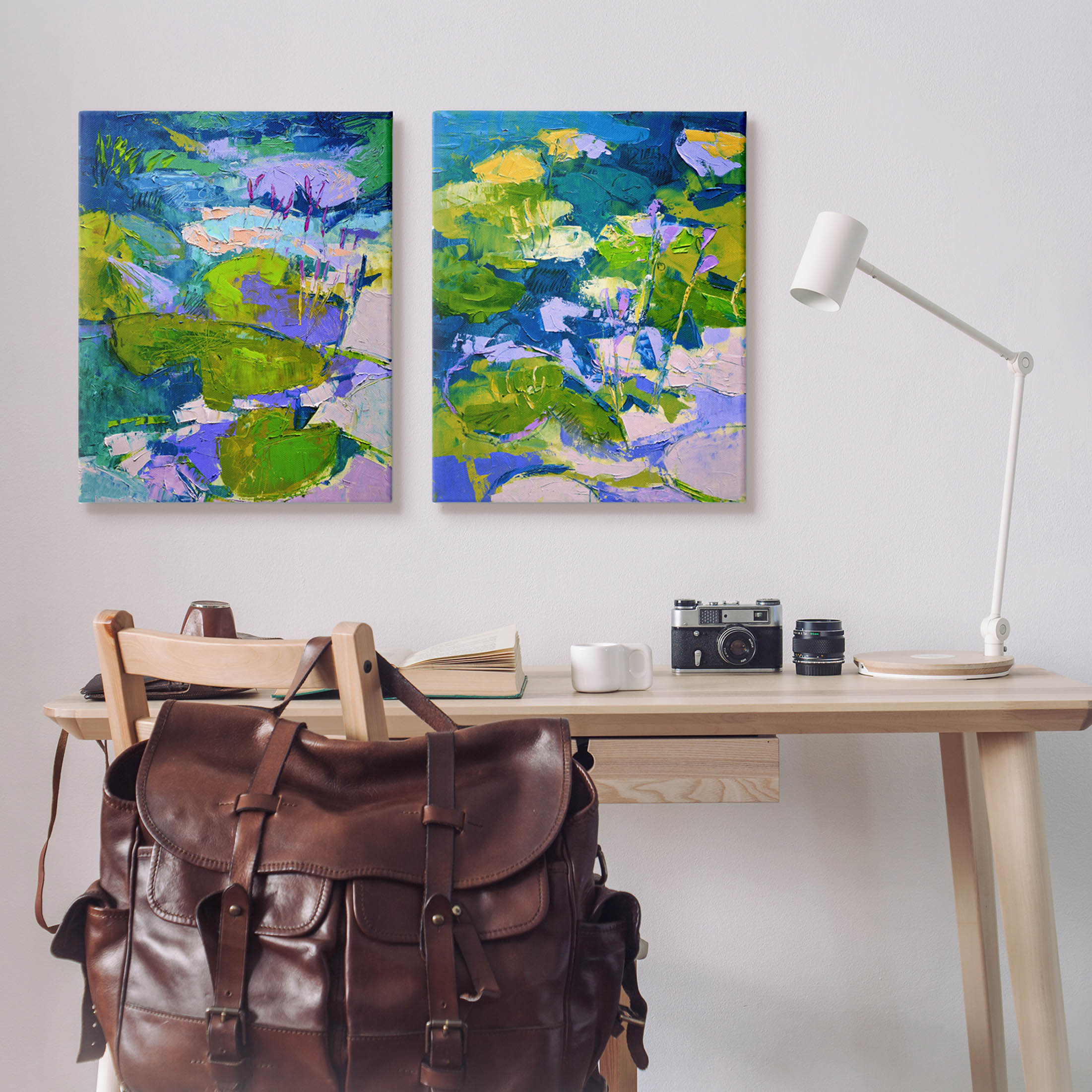 Stupell Industries Floating Lotus Blossom Pond Painting Gallery Wrapped Canvas Print Wall Art, Set of 2, Design by Dorothy Fagan