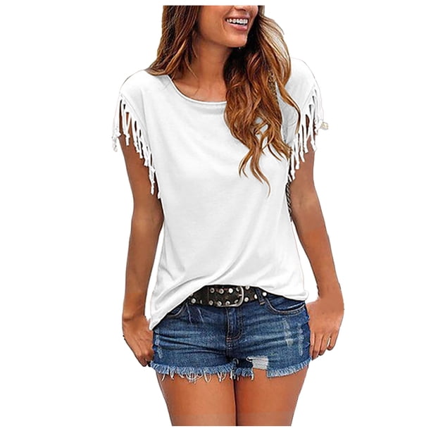 Gibobby Playera De Algodón Camiseta de manga corta multicolor con mangas holgadas de moda informal para mujer(Blanco, XL)