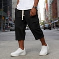 thumbnail image 5 of BiZtdJrK Mens Capri Sweatpants with Pockets Drawstring Elastic Waist Straight Leg Cargo Capris Loose Fit Comfy Solid Color Summer Pants Black M, 5 of 7