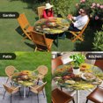 thumbnail image 4 of Mushroom Gnomes Round Tablecloth for 45-54 Inch Tables, Fitted Table Cover with Elastic Edge, Watercolor Summer Sunflowers Waterproof Outdoor Table Cloth Protector for Patio Garden Dinner Picnic, 4 of 9