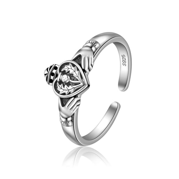 Claddagh Ring 925 Sterling Silver Open Adjustable for Women - Dainty Hypoallergenic Promise Jewelry
