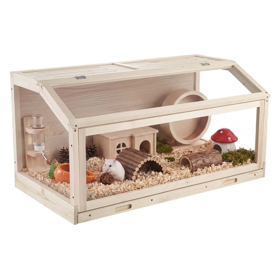 VEVOR Wooden Hamster Cage 39.4"x20.5"x19.9" 270° Viewing Hamster Habitat, Chewproof Acrylic Small Animal Cage with Openable Top, Large Pet Enclosure for Syrian/Dwarf Hamsters, Guinea Pigs & Gerbils