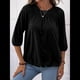 thumbnail image 4 of Camiseta de Cuello Redondo para Mujer, Blusa de Algodón de Media , Mangas 3/4, Informal, Holgada, Plisada, Básica. Negro XXL, 4 of 7