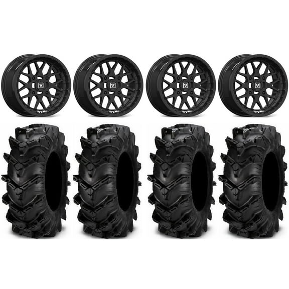 Valor V03 14" Wheels Black 28" Cryptid Tires Yamaha Viking Wolverine YXZ1000R CFMoto ZForce 950 UForce 1000