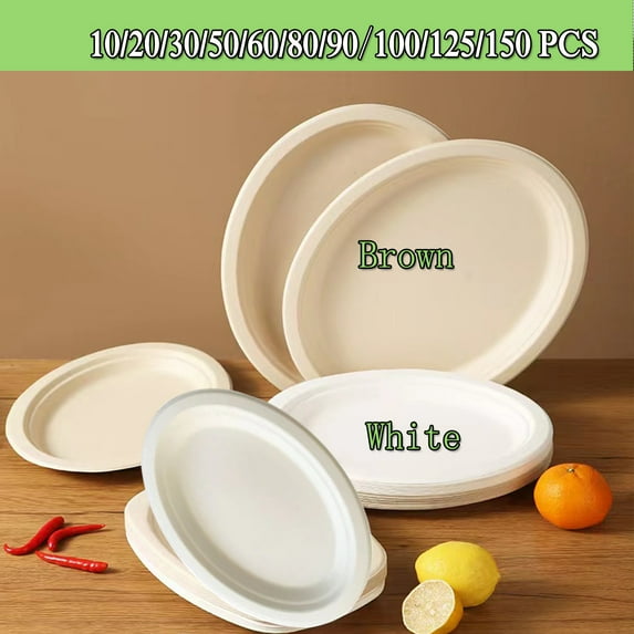 Disposable Oval Paper Dinner Plates Heavy Duty Paper Plates (7.5"x10") Natural, Compostable Disposable Platters, Large Oval Paper Plates-Christmas Paper Plates Heavy Duty