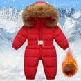 thumbnail image 2 of Ruyang Toddler Boys Girls Puffer Snowsuit Winter Warm Fuzzy Hooded Jumpsuit Quilted Down Adjustable Waist Zip Up Outfits, 2 of 5
