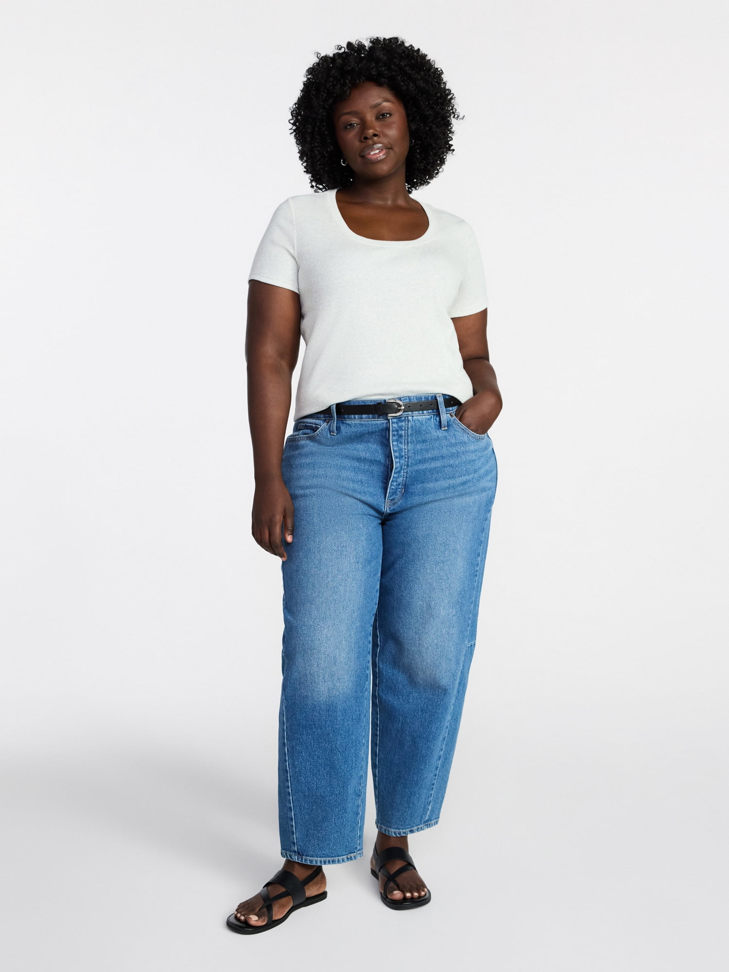 Terra & Sky Women's Plus Size Scoop Neck Rib Tee with Short Sleeves, Size 0X-5X