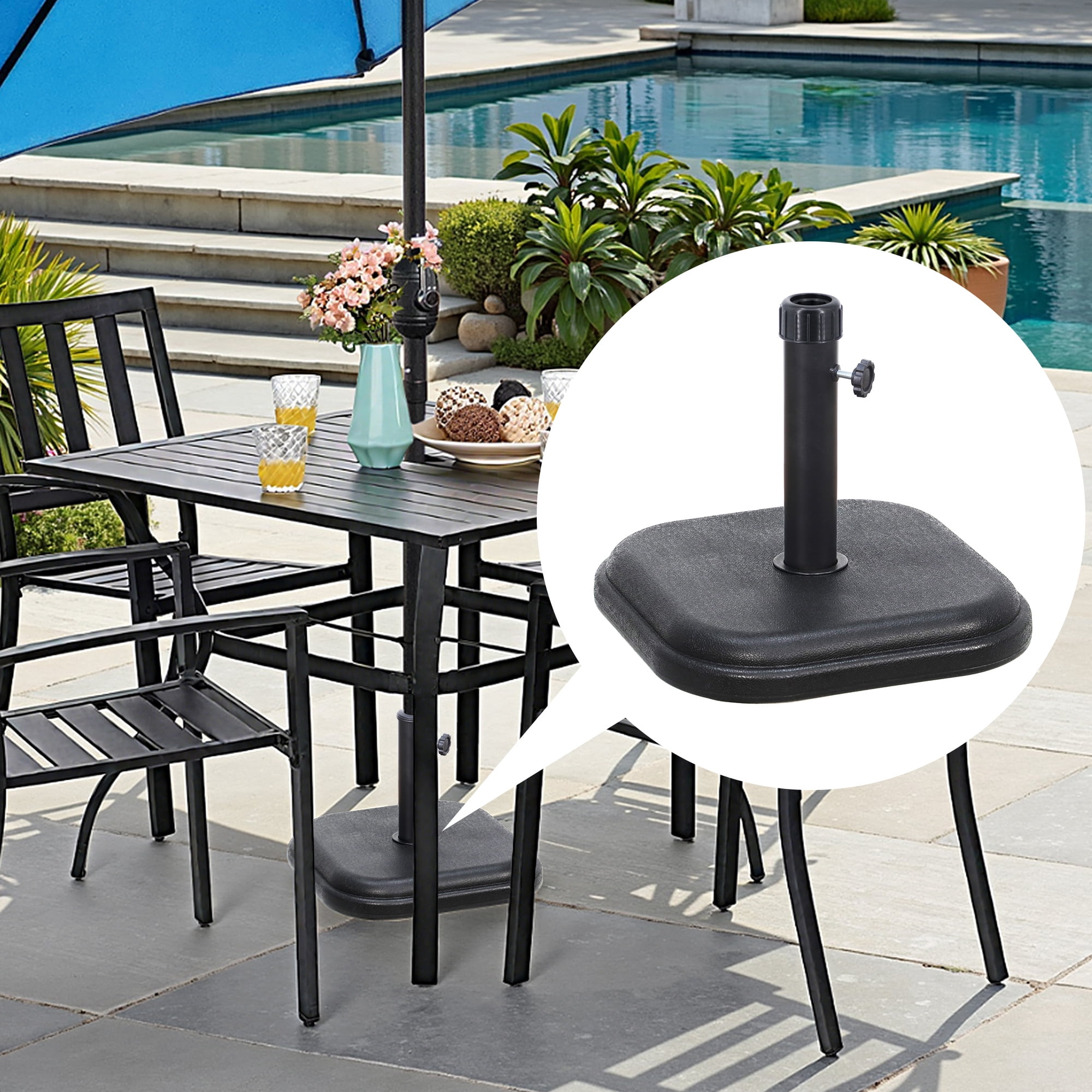 Kool 24 lb. Square Patio Umbrella Base Outdoor Umbrella Stand For Use With Patio Table in Black