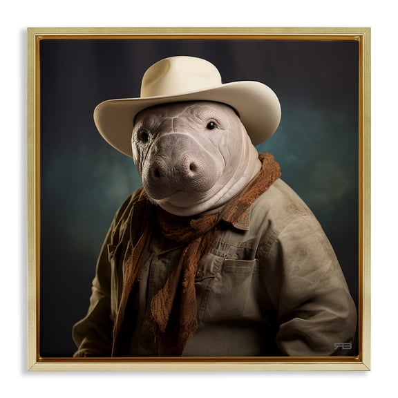 Stupell Industries Eclectic Southern Cowboy Manatee Gold Floating Frame Canvas Art, 18 x 18, by RB
