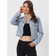 thumbnail image 2 of Chaqueta de motociclista recortada Allegra K de gamuza sintética con muescas En el cuello Gris Azul XS, 2 of 6