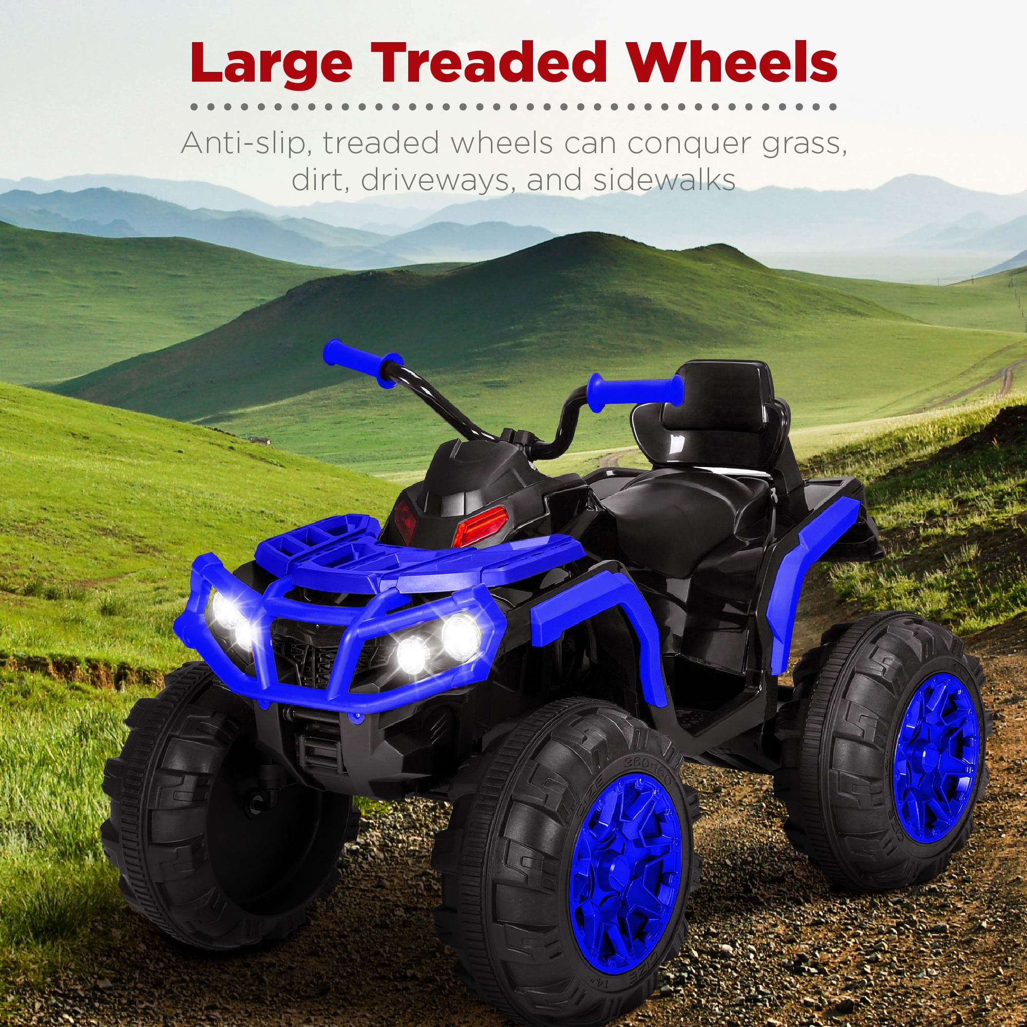 Best Choice Products 12V Kids Ride-On ATV Quad w/ Bluetooth, 3.7mph Max, Treaded Tires, LED Lights, Radio - Blue